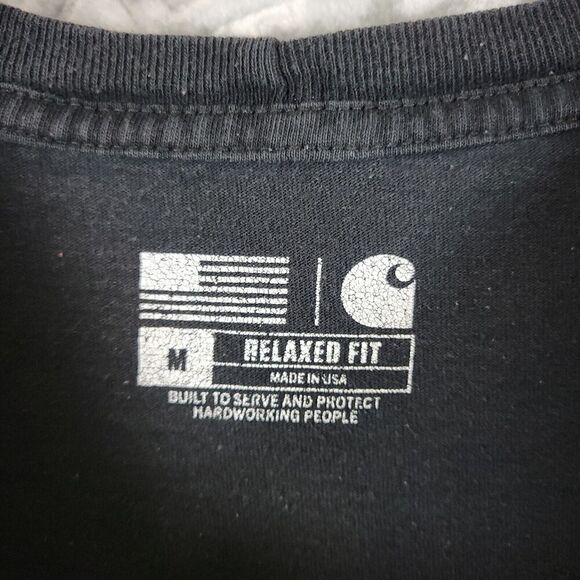 Carhartt T-Shirt Men's Medium Black Long Sleeve Flag Relaxed Fit Made in USA - Picture 3 of 13